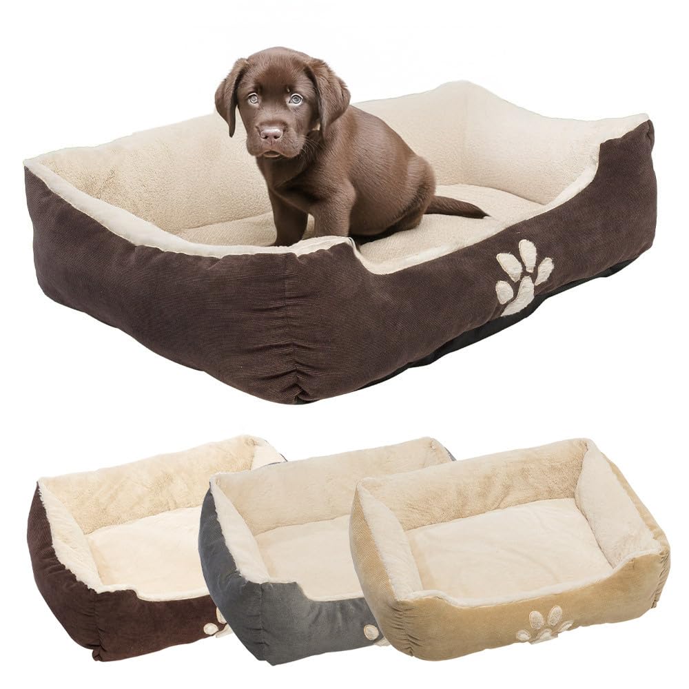 Petnic - Hundebett ca. 60x48x18 cm - Beige - Plüsch flauschig mit Rand weich für kleine bis mittelgroße Hunde Katzenbett Hundekissen Haustierbett eckig ca. 60x50 cm - Murago