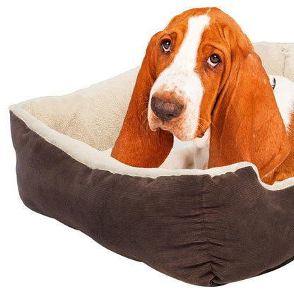 Petnic - Hundebett ca. 60x48x18 cm - Beige - Plüsch flauschig mit Rand weich für kleine bis mittelgroße Hunde Katzenbett Hundekissen Haustierbett eckig ca. 60x50 cm - Murago
