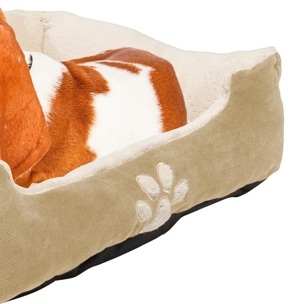 Petnic - Hundebett ca. 60x48x18 cm - Beige - Plüsch flauschig mit Rand weich für kleine bis mittelgroße Hunde Katzenbett Hundekissen Haustierbett eckig ca. 60x50 cm - Murago