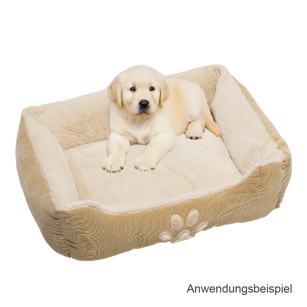 Petnic - Hundebett ca. 60x48x18 cm - Beige - Plüsch flauschig mit Rand weich für kleine bis mittelgroße Hunde Katzenbett Hundekissen Haustierbett eckig ca. 60x50 cm - Murago