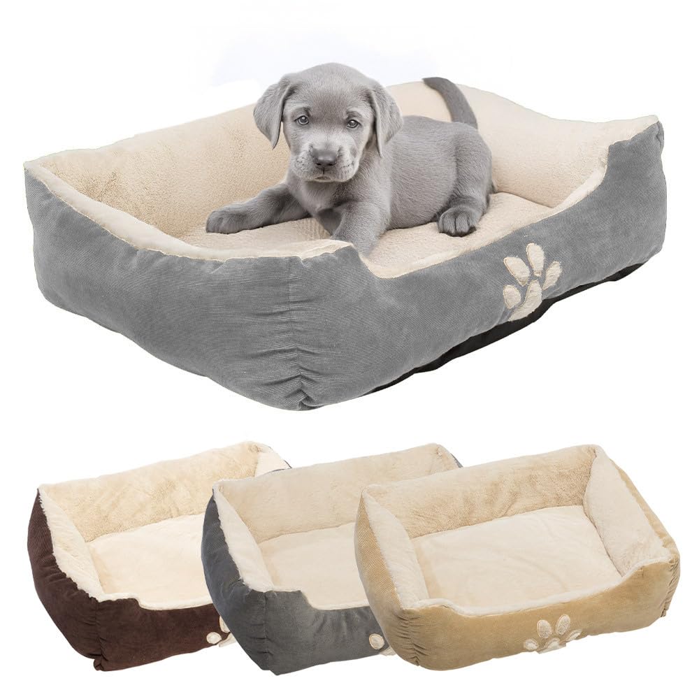 Petnic - Hundebett ca. 60x48x18 cm - Beige - Plüsch flauschig mit Rand weich für kleine bis mittelgroße Hunde Katzenbett Hundekissen Haustierbett eckig ca. 60x50 cm - Murago