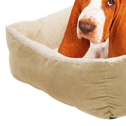 Petnic - Hundebett ca. 60x48x18 cm - Beige - Plüsch flauschig mit Rand weich für kleine bis mittelgroße Hunde Katzenbett Hundekissen Haustierbett eckig ca. 60x50 cm - Murago